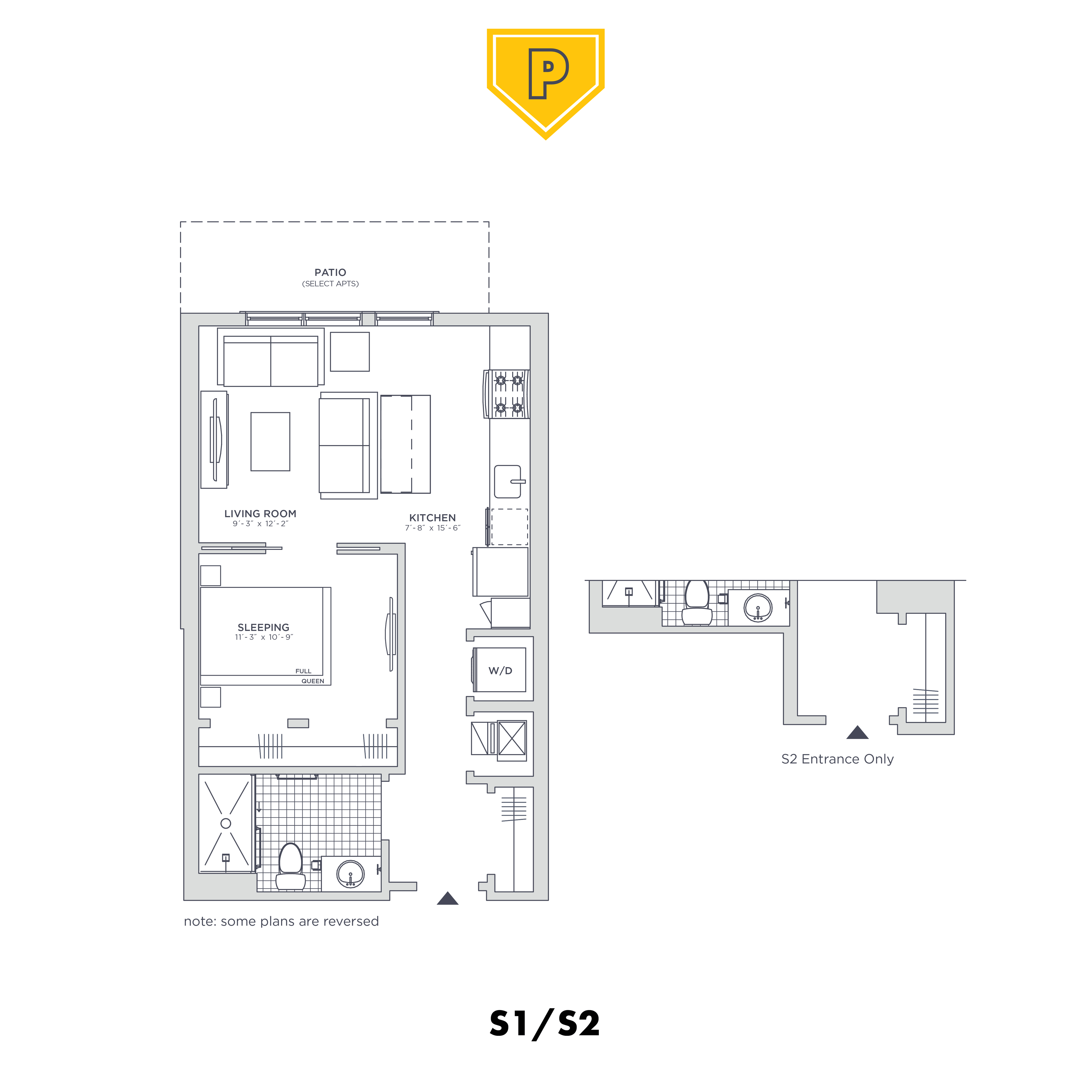 Floor plan for studio, 1 bath, 578 sqft